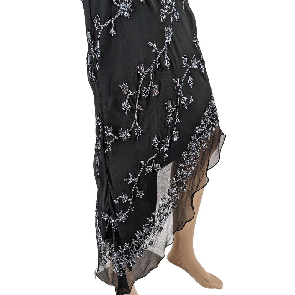 Vintage 1990s y2k Scala Evening Dress Mini Black Floral Beaded Fairycore Siren M - Picture 14 of 14